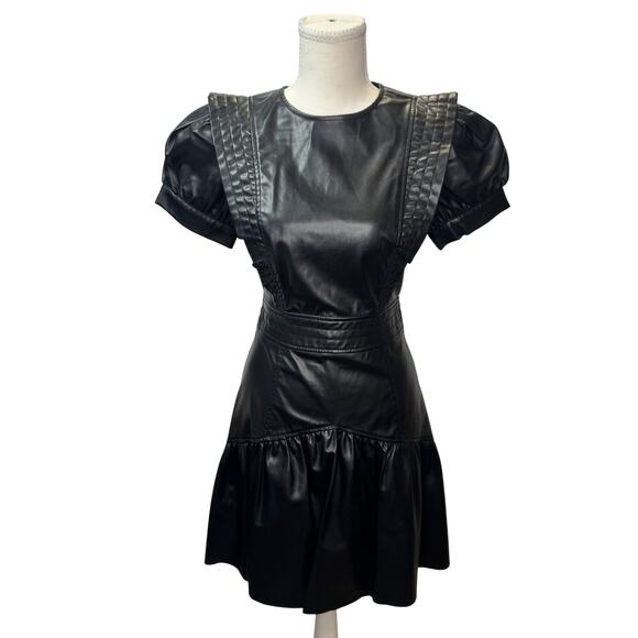 Zara Dresses & Skirts - Zara Faux Leather Mini Dress Black Women's XS Ruffle Puff Flounce Hem Coquette